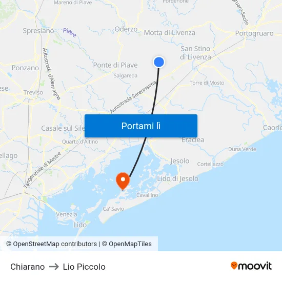 Chiarano to Lio Piccolo map