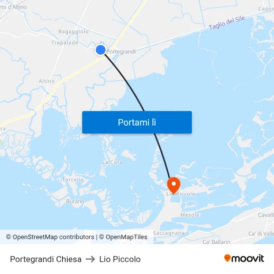 Portegrandi Chiesa to Lio Piccolo map