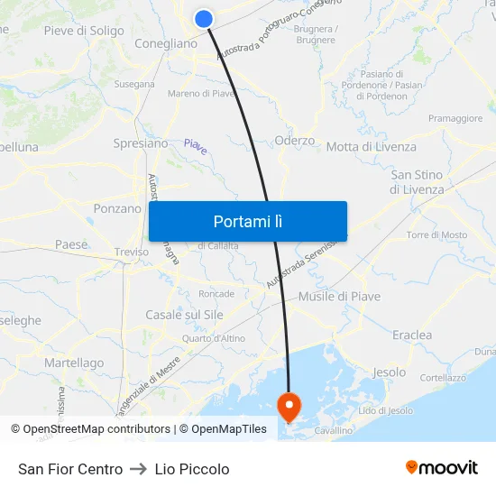 San Fior Centro to Lio Piccolo map
