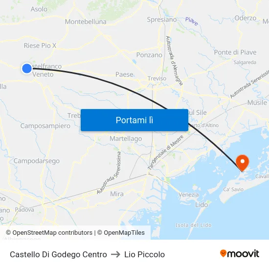 Castello Di Godego Centro to Lio Piccolo map