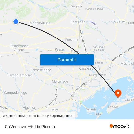 Ca'Vescovo to Lio Piccolo map