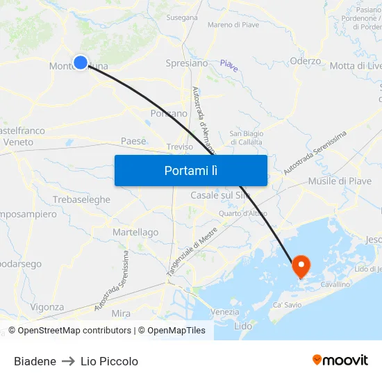Biadene to Lio Piccolo map