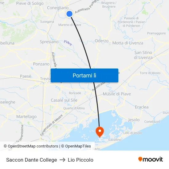 Saccon Dante College to Lio Piccolo map