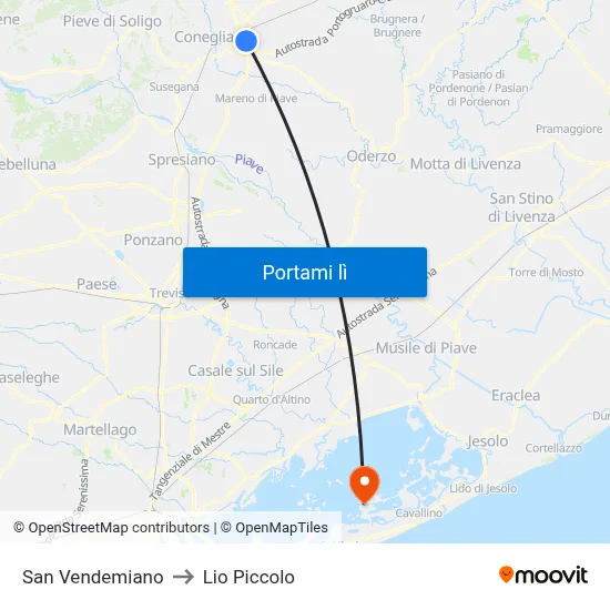 San Vendemiano to Lio Piccolo map