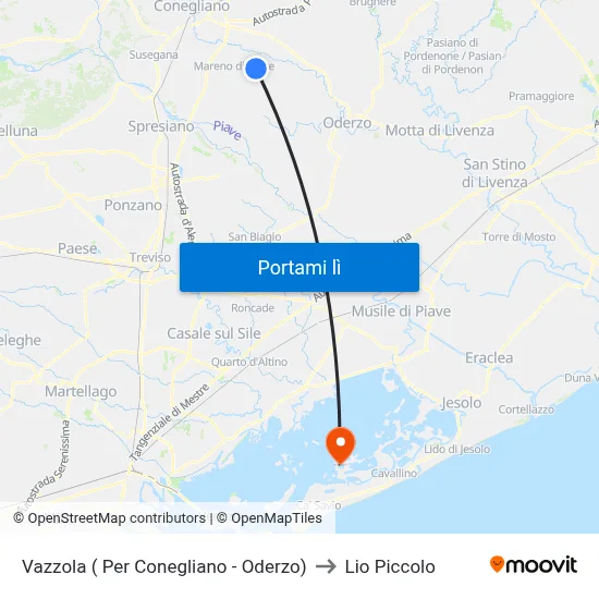 Vazzola ( Per Conegliano - Oderzo) to Lio Piccolo map