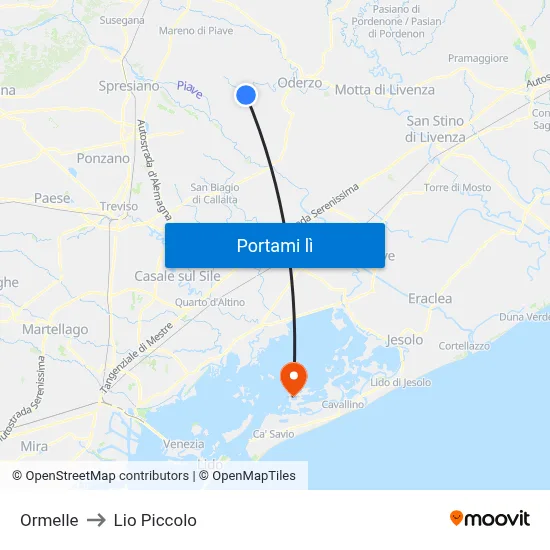 Ormelle to Lio Piccolo map