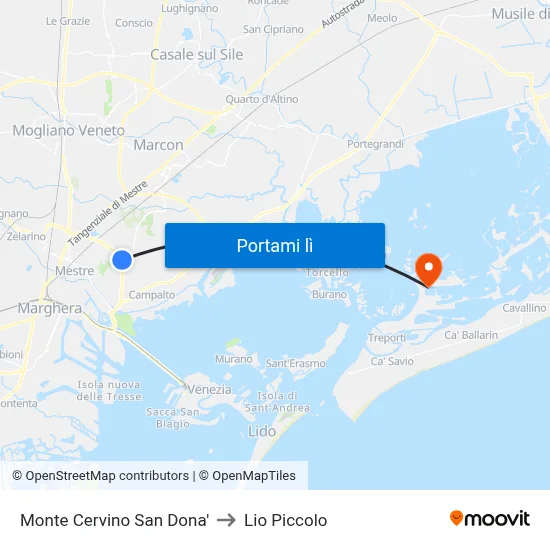 Monte Cervino San Dona' to Lio Piccolo map