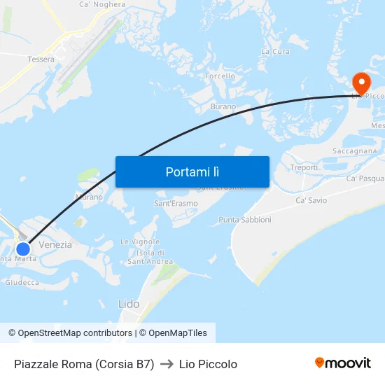 Piazzale Roma (Corsia B7) to Lio Piccolo map