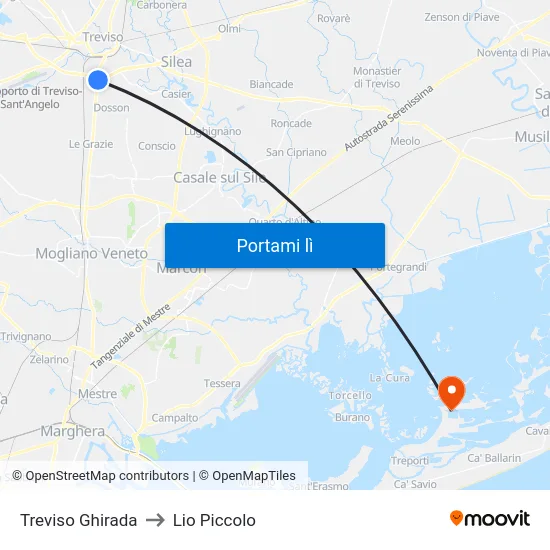 Treviso Ghirada to Lio Piccolo map