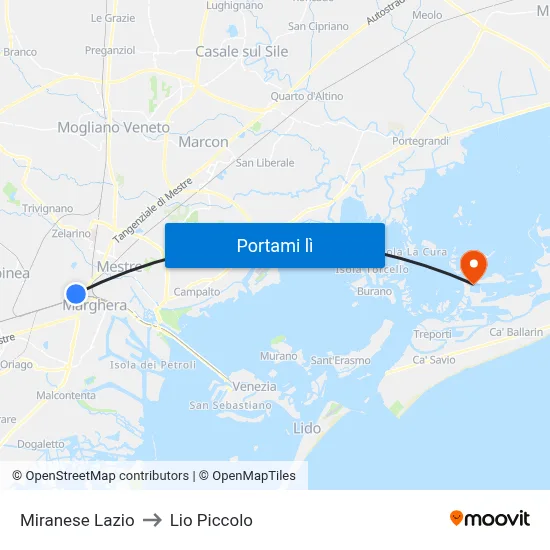 Miranese Lazio to Lio Piccolo map