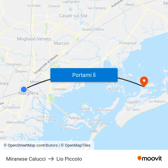 Miranese Calucci to Lio Piccolo map