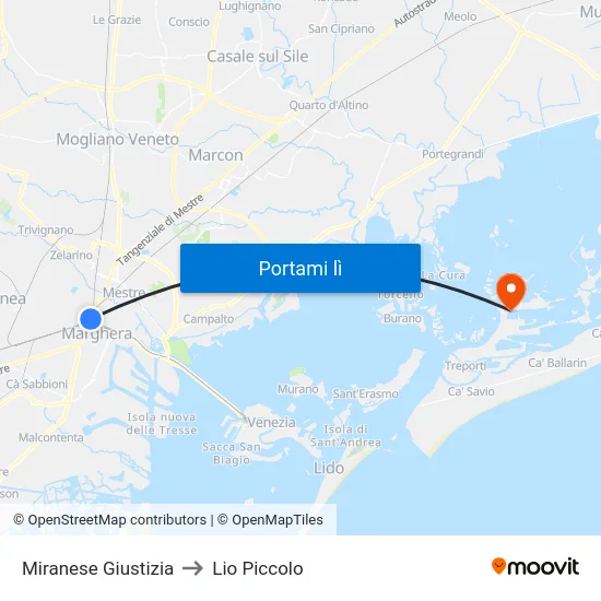 Miranese Giustizia to Lio Piccolo map