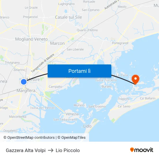 Gazzera Alta Volpi to Lio Piccolo map