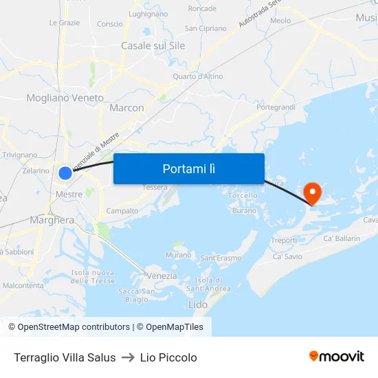 Terraglio Villa Salus to Lio Piccolo map