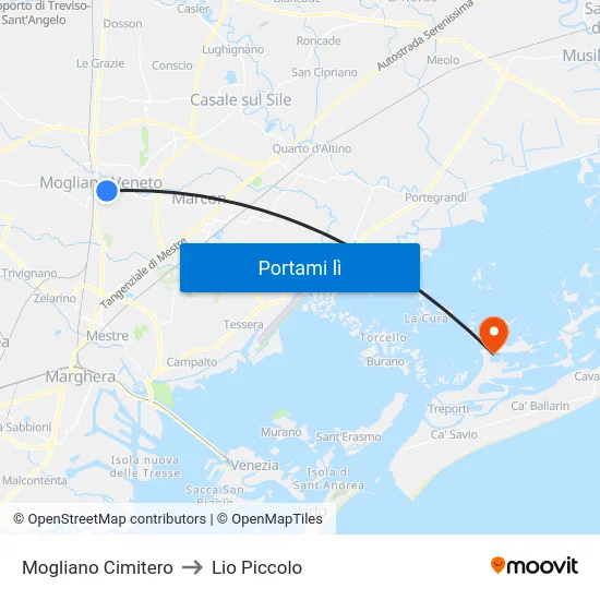 Mogliano Cimitero to Lio Piccolo map