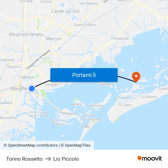 Torino Rossetto to Lio Piccolo map