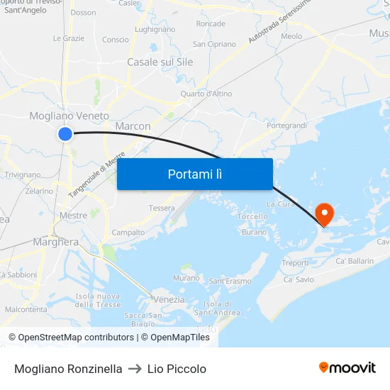 Mogliano Ronzinella to Lio Piccolo map