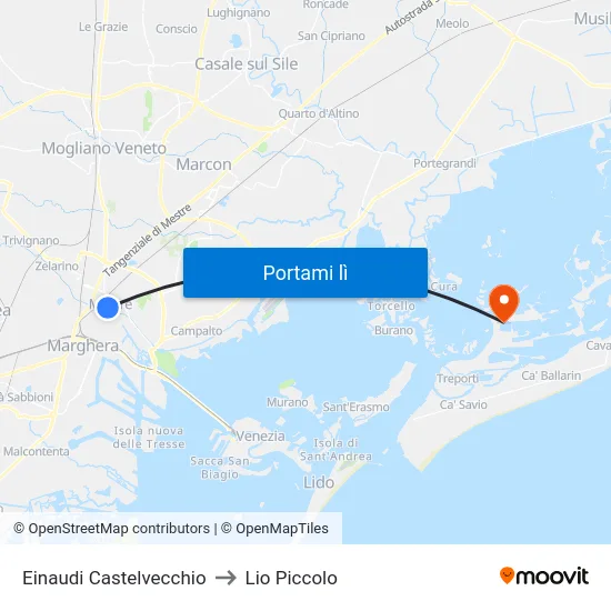 Einaudi Castelvecchio to Lio Piccolo map