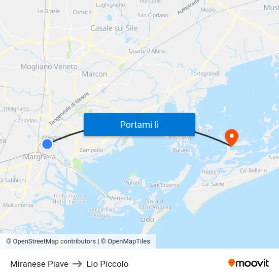 Miranese Piave to Lio Piccolo map