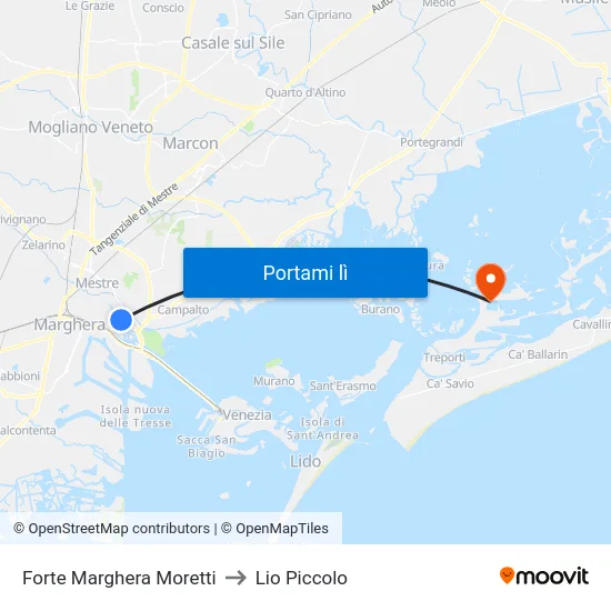 Forte Marghera Moretti to Lio Piccolo map