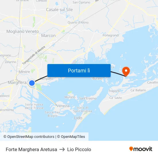 Forte Marghera Aretusa to Lio Piccolo map