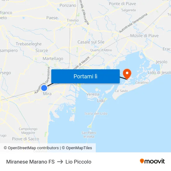 Miranese Marano FS to Lio Piccolo map