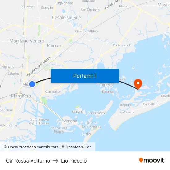 Ca' Rossa Volturno to Lio Piccolo map