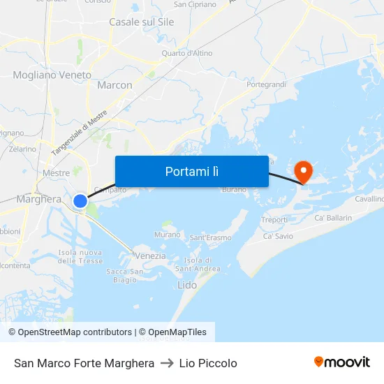 San Marco Forte Marghera to Lio Piccolo map