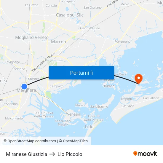 Miranese Giustizia to Lio Piccolo map