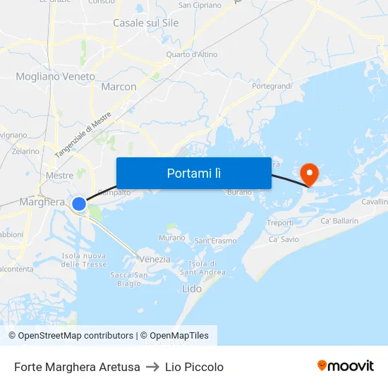Forte Marghera Aretusa to Lio Piccolo map