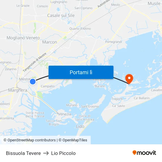 Bissuola Tevere to Lio Piccolo map