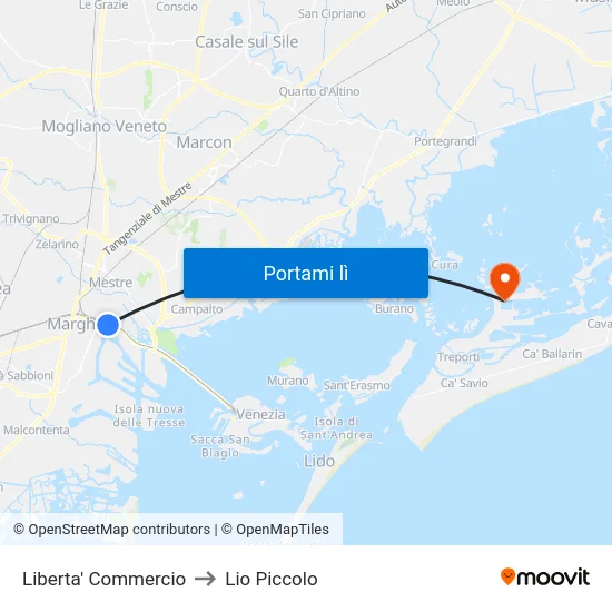 Liberta' Commercio to Lio Piccolo map