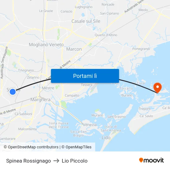 Spinea Rossignago to Lio Piccolo map