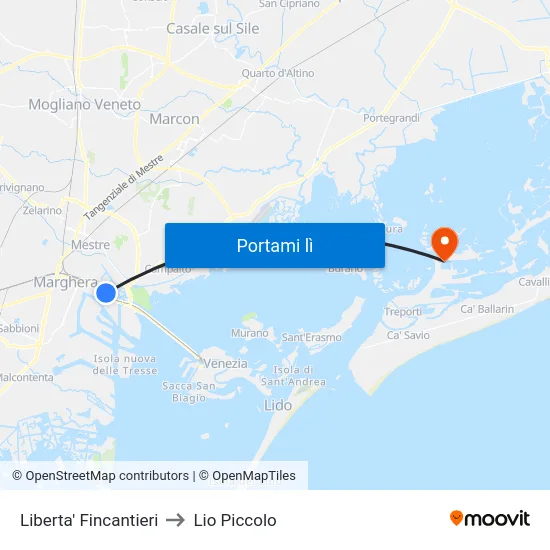 Liberta' Fincantieri to Lio Piccolo map