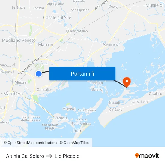 Altinia Ca' Solaro to Lio Piccolo map