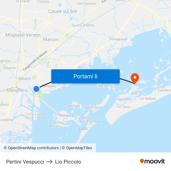 Pertini Vespucci to Lio Piccolo map