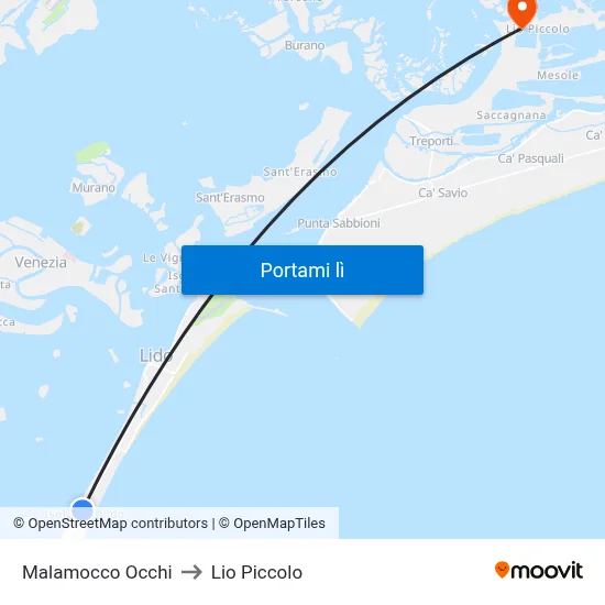 Malamocco Occhi to Lio Piccolo map