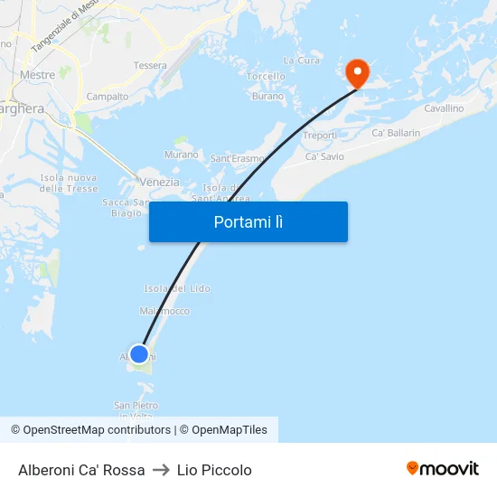 Alberoni Ca' Rossa to Lio Piccolo map