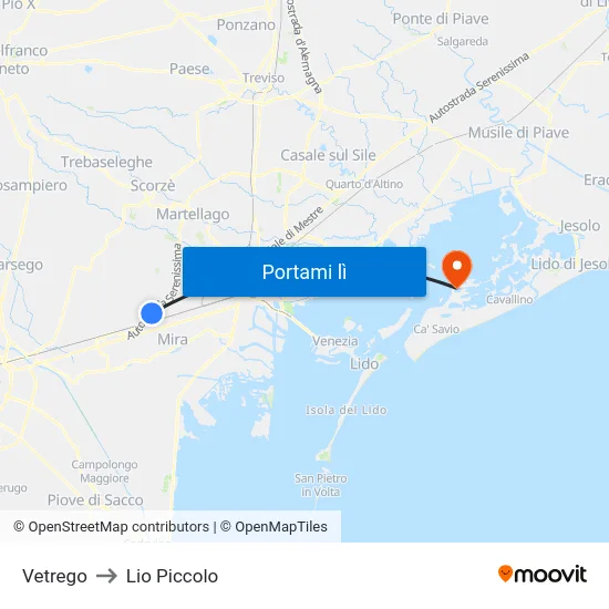 Vetrego to Lio Piccolo map
