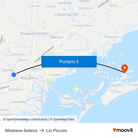 Miranese Selenia to Lio Piccolo map