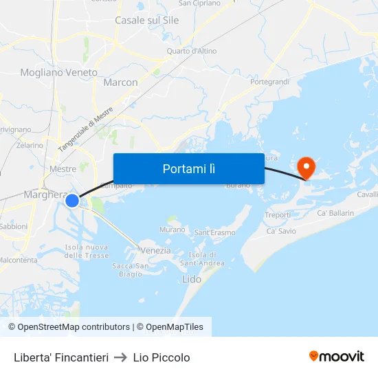 Liberta' Fincantieri to Lio Piccolo map
