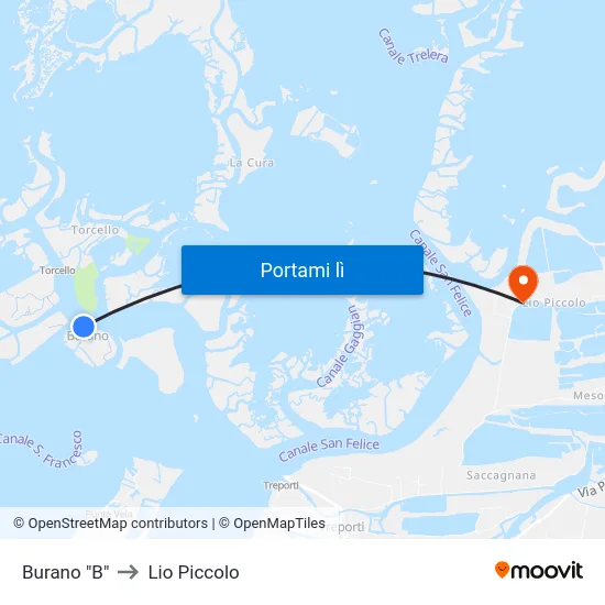 Burano "B" to Lio Piccolo map