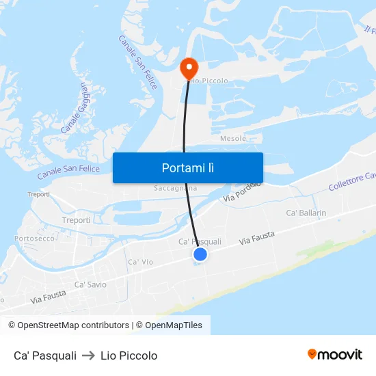 Ca' Pasquali to Lio Piccolo map