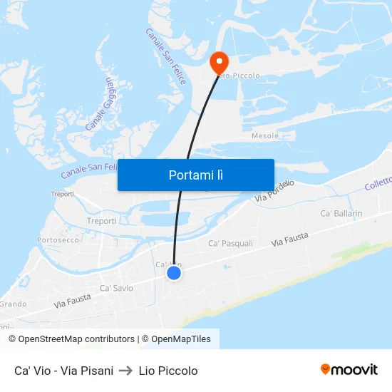 Ca' Vio - Via Pisani to Lio Piccolo map
