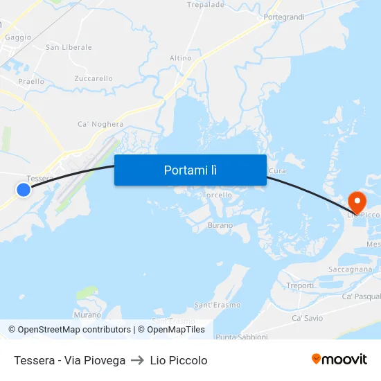 Tessera - Via Piovega to Lio Piccolo map