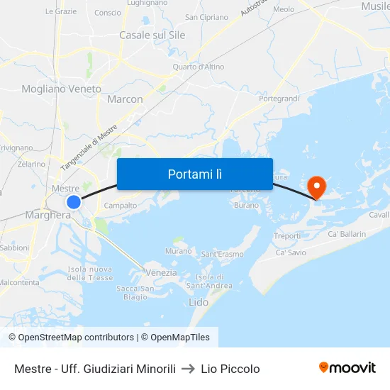 Mestre - Uff. Giudiziari Minorili to Lio Piccolo map