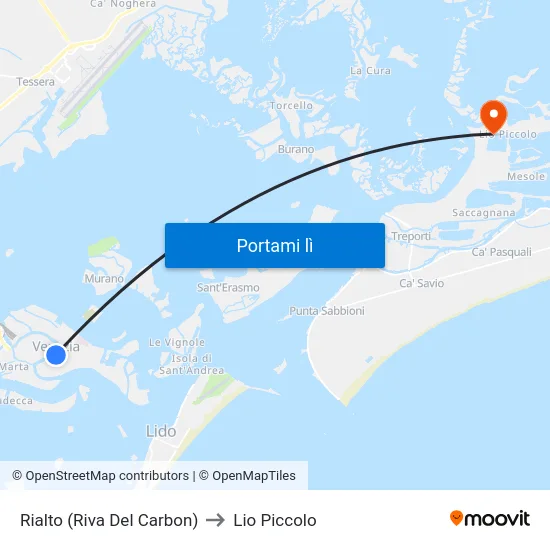 Rialto (Riva Del Carbon) to Lio Piccolo map