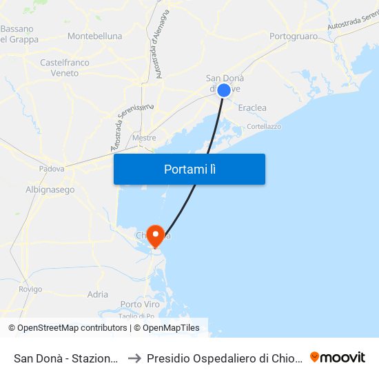 San Donà - Stazione FS to Presidio Ospedaliero di Chioggia map