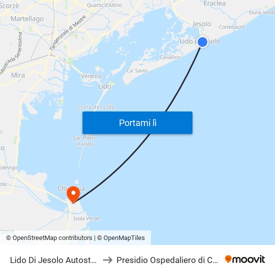 Lido Di Jesolo Autostazione to Presidio Ospedaliero di Chioggia map