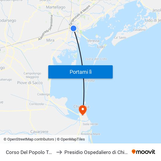 Corso Del Popolo Torino to Presidio Ospedaliero di Chioggia map
